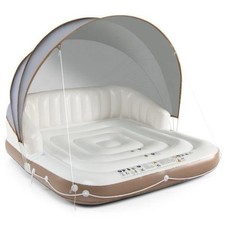 Floating Canopy Island Inflatable Pool Float Lounge Raft w/ Retractable Canopy