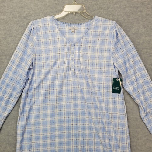 Croft and Barrow Long Nightgown L/S Blue Plaid Flannel Women's Size L NWT - Picture 2 of 12