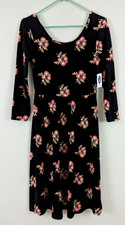 New Old Navy sz S petite Fit & Flare Dress knit black with floral print 1969