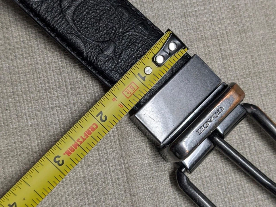 COACH reversible FIRMA cuero en relieve 36 cinturón de vestir ARNÉS negro Foto 3 de 4