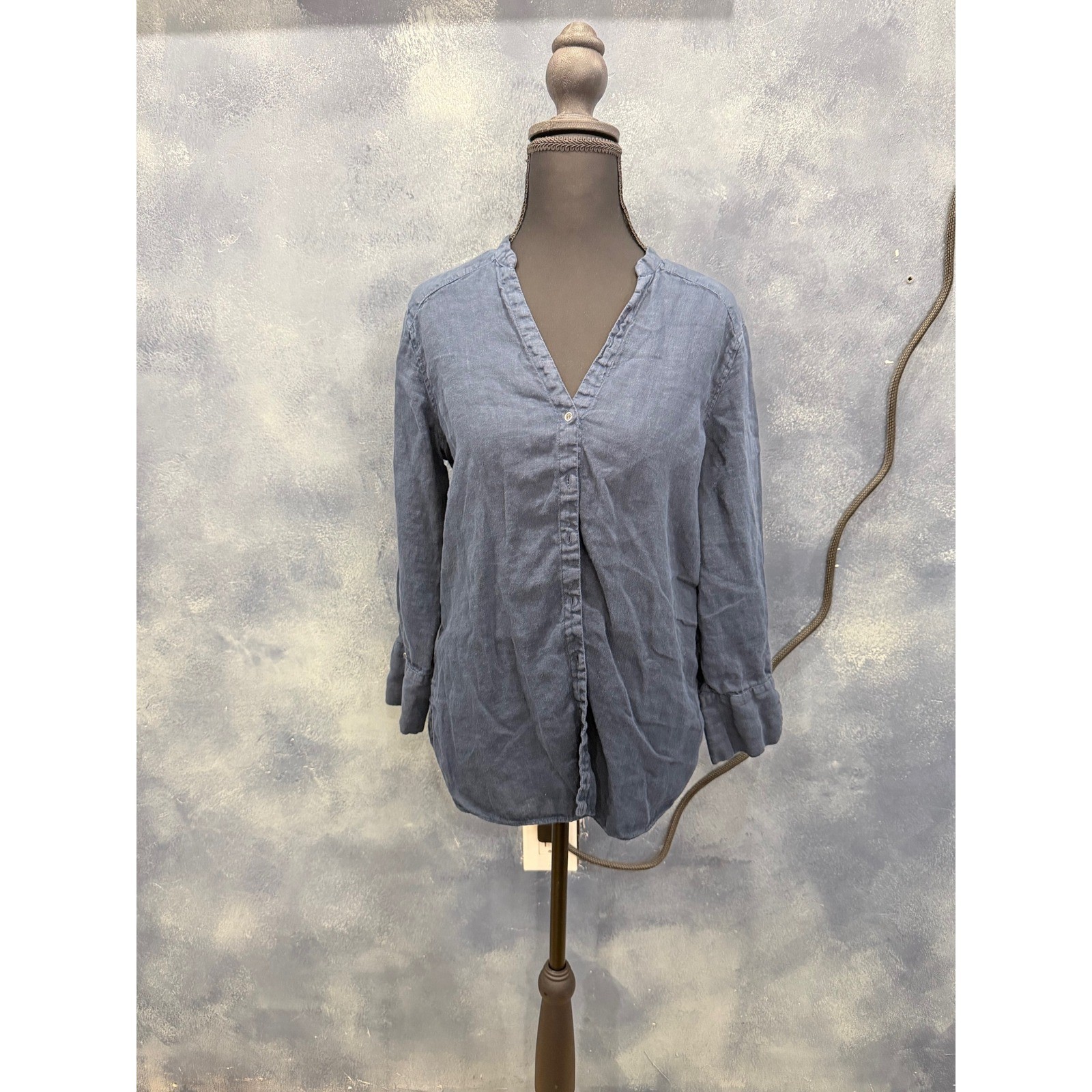 ZARA BASIC Navy Blue V Neck Button Front Long Sle… - image 11