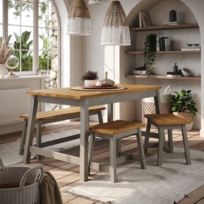 Corona Live Edge Esstisch & Dreierbank Essgruppe - rustikal skandinavisch