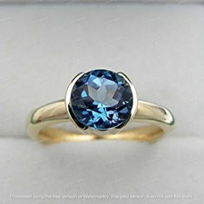 1. 69Ct Round Cut Blue Topaz Solitaire Engagement Ring 14K Yellow Gold Over