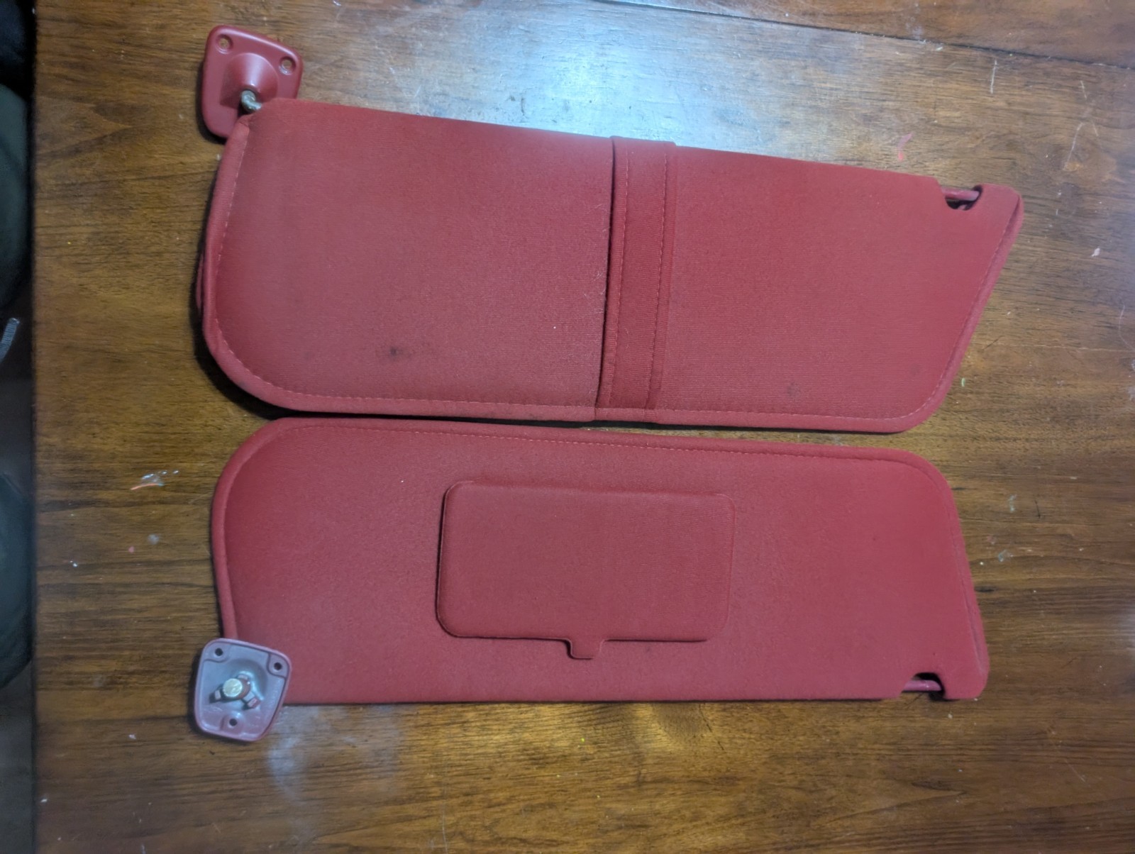 1987-96 Ford F150 F250 350 Bronco Driver Passenger Sun Visor Set red cloth  OEM