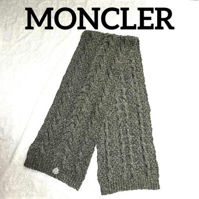 MONCLER Scarf Gray Logo Cable Knit 195 x 35cm