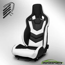 EVO-Series Reclinable PVC 1PC Racing Seat Car Seat w/Sliders Black-White
