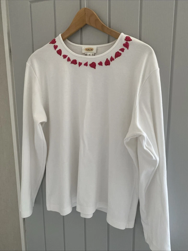 TALBOTS Size 18-20 WARM Jersey Top Jumper T-Shirt Long Sleeves Pink Hearts - Image 2 of 4