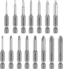 15 Piece Slotted Phillips Triangle Screwdriver Bit Set, 1/4 Inch Hex Shank S2 St