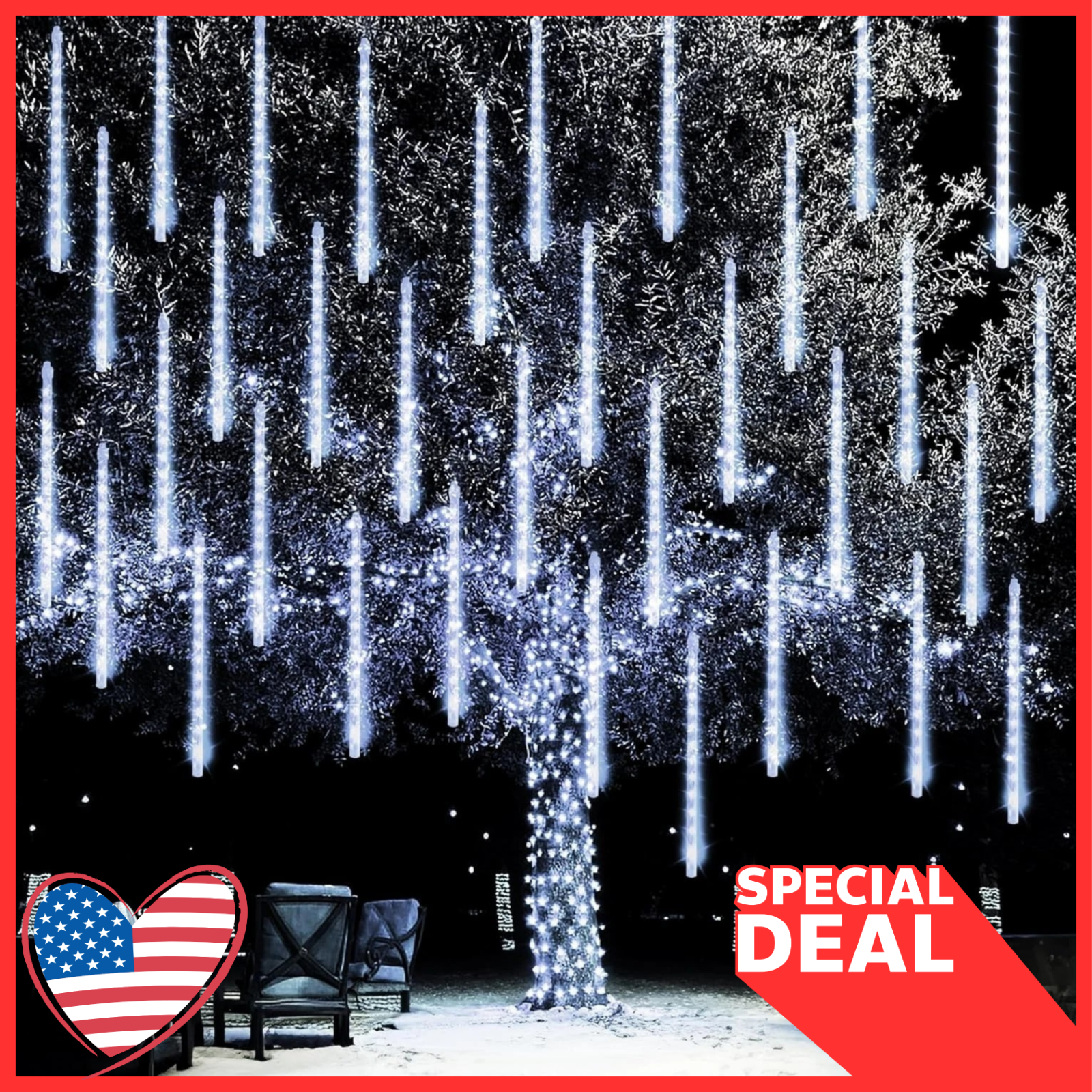 Dazzle Bright Christmas Lights Outdoor, 288LED Meteor Shower Rain Lights 12 Inch