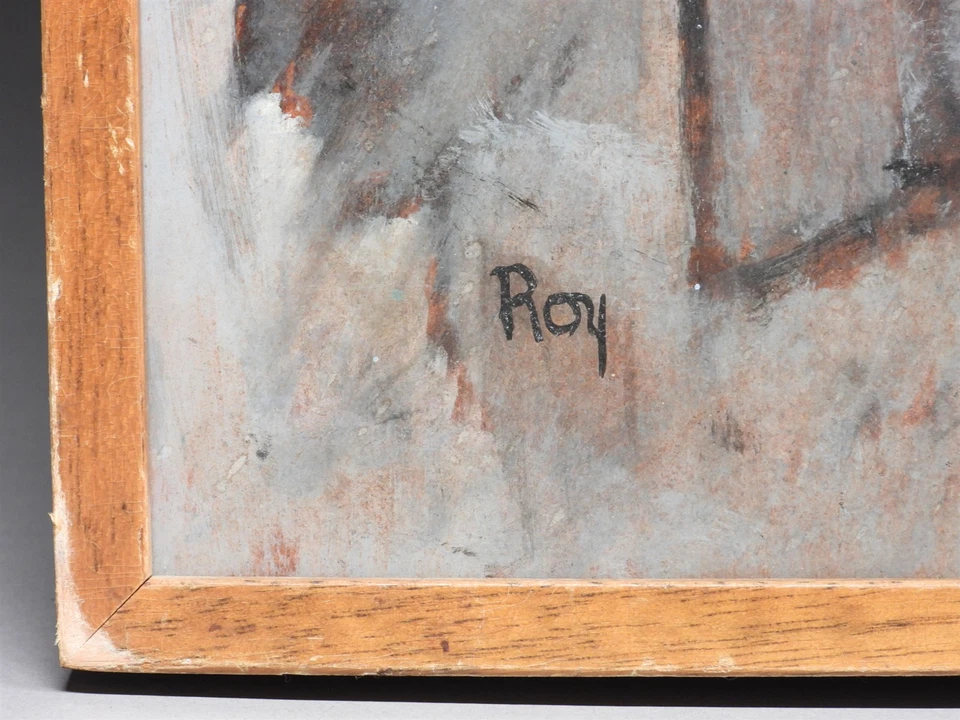 FINE! Signed "ROY" Cubist Abstract Still Life of Fruit & Wine O/B Painting - Image 4 of 4