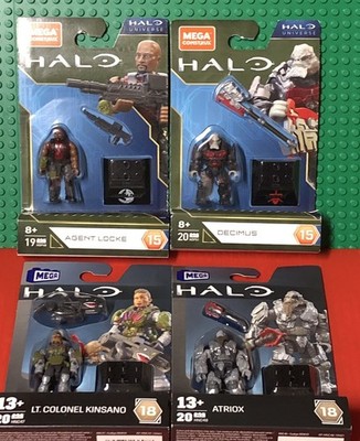 MEGA HALO Mini Figures. HDP51 Decimus, HDP48 Agent Locke, HNC48 Atriox, HNC47 Lt