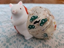Japanese Clay Pottery Zodiac Rat/Mouse w/acorn Dorei Vintage Lucky Okimono Art