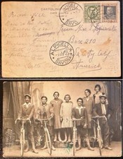 1928 Italia #82,#192 su foto reale persone con biciclette cartolina, da Alpicella a US*d