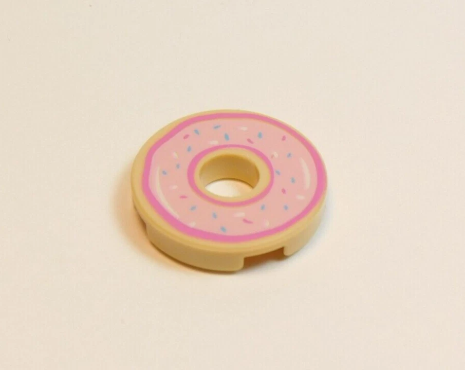 LEGO Tan Round 2x2 Printed Pink Donut Tile Plate Food Accessory