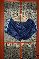 Vintage 1980's Adidas dark blue with blue stripes Nylon Running shorts