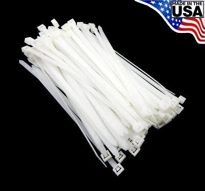 BOWERS TOOL CO. Zip Cable Ties 8" 120lbs 100pc Natural White Made in USA Nylon Wire Tie Wraps