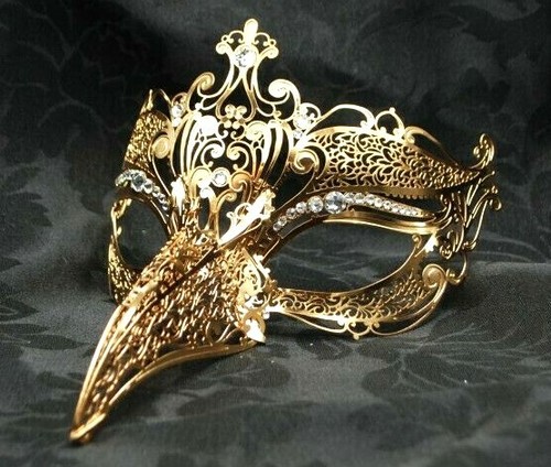 Venetian Metal Mask with Swarovski Made in Italy Masquerade Beak New - Picture 3 of 13