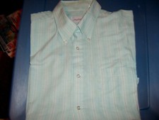 MANHATTAN Light Green Stripe s/s b/d Shirt - SIZE 17 1/2