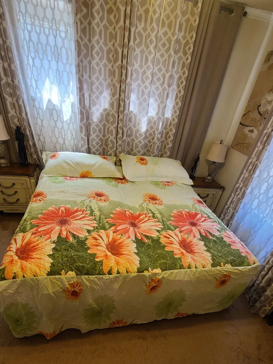 Bellahome Microfiber Bedspreads 3 Piese Set King Size Green Pink Floral Print