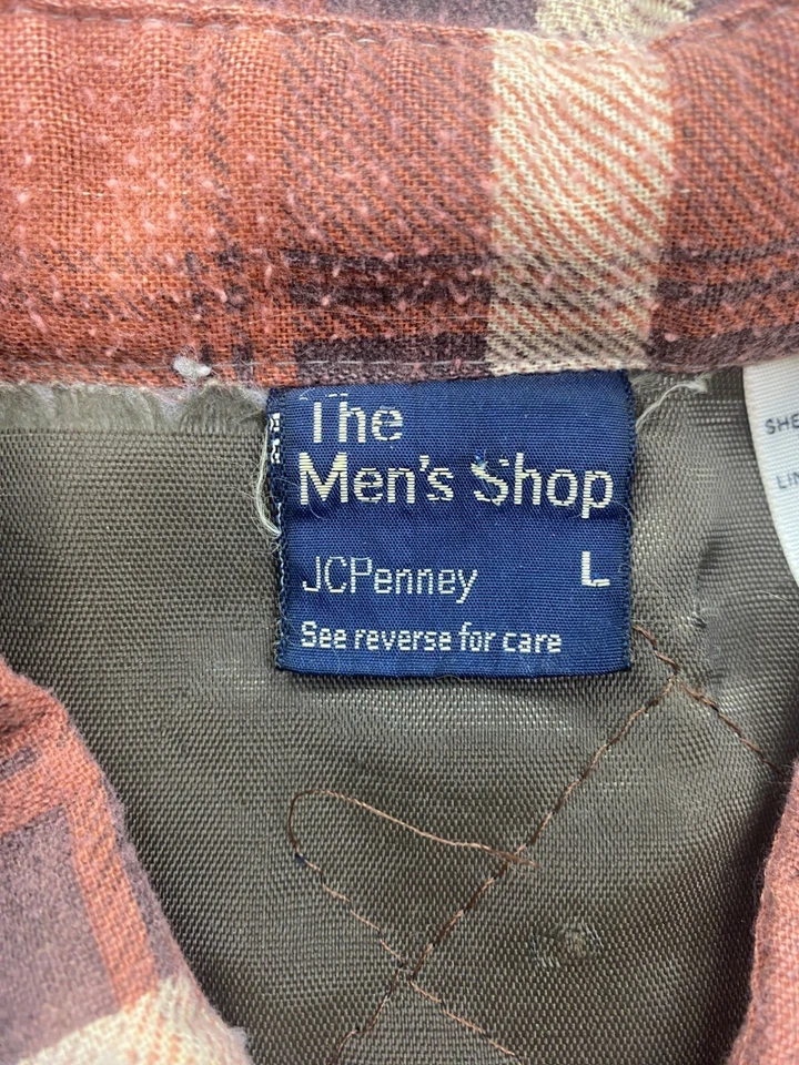 Chaqueta De Colección JC Penney Hombres Grande Naranja Oxidado Cuadros Franela Occidental Cazadora Años 70 Foto 4 de 4