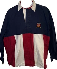 VTG Tommy Hilfiger Shirt Mens American Flag Rugby Polo Pullover Colorblock Patch