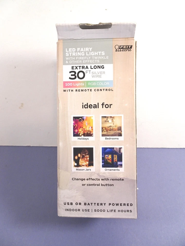 Feit Electric 30ft LED FAIRY STRING LIGHTS 100 Red/Blue/Green Remote USB Battery - Image 2 of 3