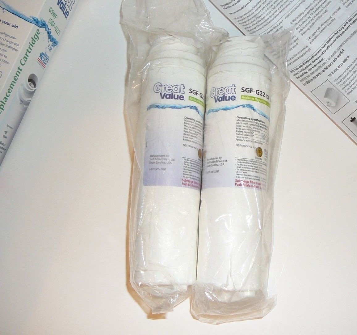 Great Value Refrigerator Filter Cartridges GSWF SGFG22 Kenmore GE NEW