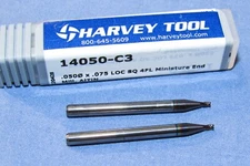 New Harvey Tool Carbide Finisher end mills 0.050" Dia.x.075" LOC 2 pcs lot