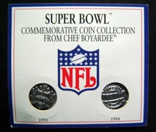 1993 & 1994 Chef Boyardee SUPER BOWL 27 & 28 NFL Commemorative Coin Set MOC 