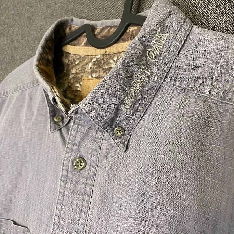 Mossy Oak Shirt Men's XL Gray/Blue Button Up Collared Longsleeve Ripstop  - Image 2 of 4