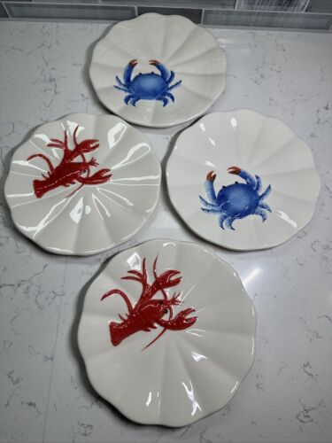 Menge 4 ~ rote Hummer & blaue Krabbe Salat/Dessert Teller super süß! Siehe Bilder! - Bild 2 von 9