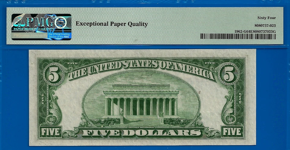 1950A $5 Federal Reserve Note - PMG 64EPQ - Birthday Low Serial Number 00000087 - Image 3 of 3
