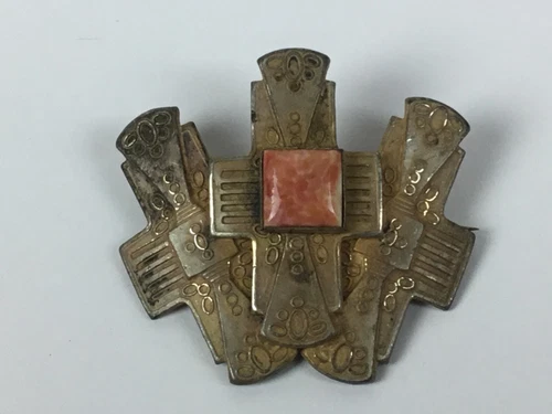 Antique Victorian Brass Sash Pin/Brooch, C-clip Art Deco Design, Costume Jewelry