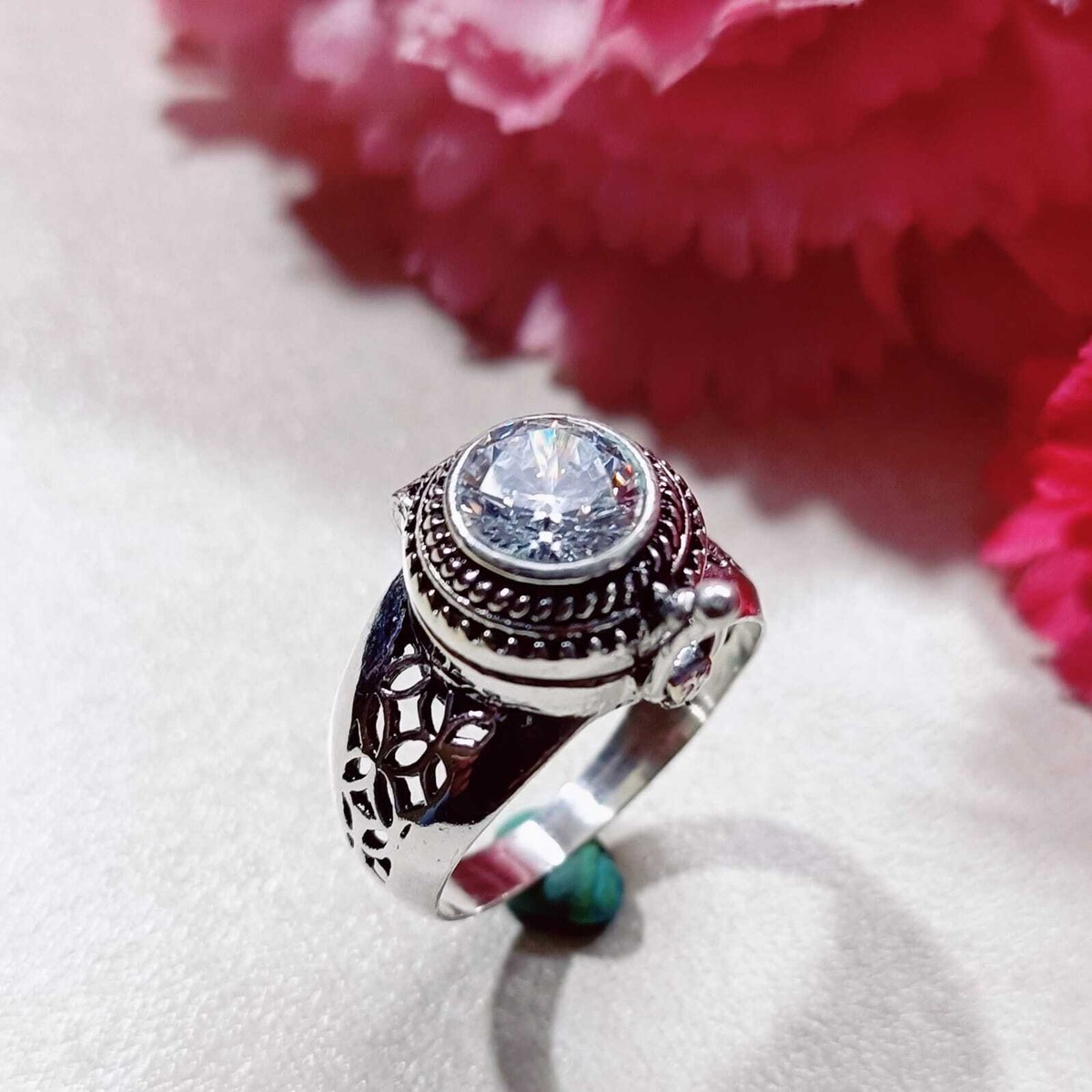 White Topaz Poison Ring, Handmade Poison Ring, 925 Sterling Silver