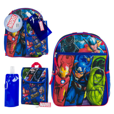 MARVEL Avengers Kids Boys School Backpack Lunch Bag Keychain 5 Pieces Set New