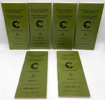 SET OF 6 1977 Chessie System C&O B&O Railway Timetable #2 Train Railroad Booklet