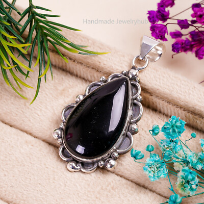 Black Onyx Gemstone 925 Sterling Silver Handmade Gift Her Elegant Pendant PG1735