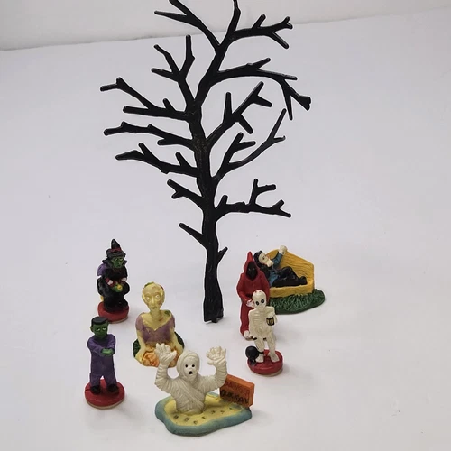 Mini Witch Skeleton Etc Halloween Figurine Cemetery Tombstone Set Lot Unbranded