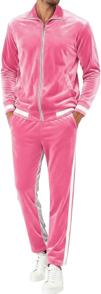 RPOVIG Velours trainingspak, sweatsuit, fluweel: joggingpak voor heren, 2- delige set, sweatshirts met ritssluiting, broek met zakken, Grijs, M