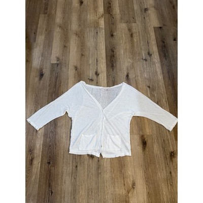 Johnny Was Pete & Greta Linen Cardigan Women L White V-Neck Button Front Boho