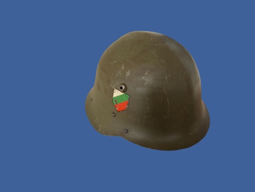 BULGARIAN M36C COMBAT HELMET LEATHER LINER & CHINSTRAP TRI COLOR DECAL ORIGINAL