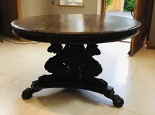 Magnificent Antique Italian Walnut Carved Griffin Circular Table c.1840