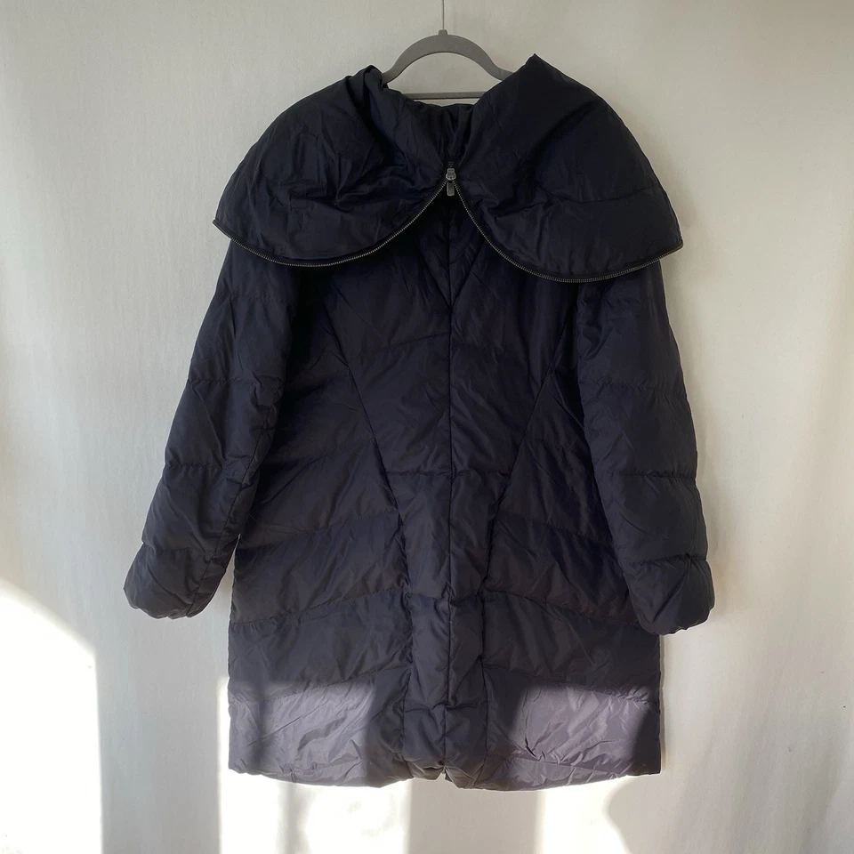 Chaqueta acolchada de plumón de ganso Eileen Fisher abrigo cremallera broches de presión buena negra grande nailon Foto 2 de 4