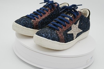 Crown Stella Glitter Star Sneakers Women EU 39 Blue Red Made in Italy Shoes