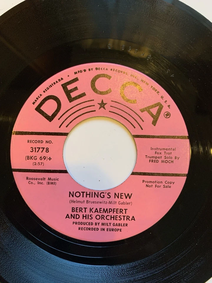 RARE 1950s Bert Kaempfert Three O’Clock Morning Vinyl 45 Decca Promo - Bild 4 von 4