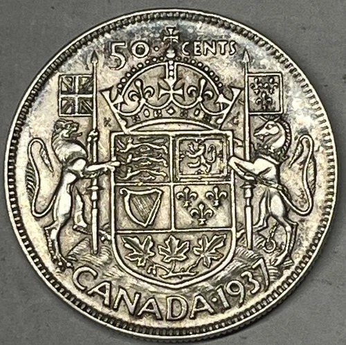 Canadian 1937 Silver Half Dollar / 50 Cents. Outstanding Near AU Gem.