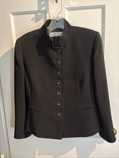 Tahari Arthur S Levine Black Blazer Mandarin Collar Women Size 4P Career EUC Vtg