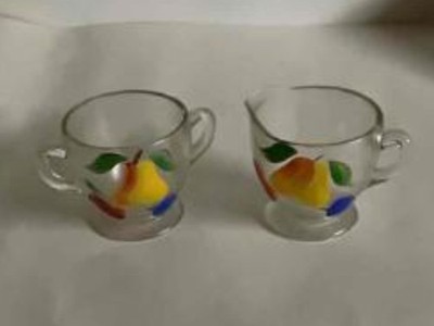Vintage Bartlett Collins Cream & Sugar Bowl Set Clear Glass Orchard Pear Pattern