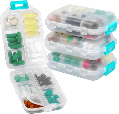 4 Pack Tablettenbox 7 Tage, Pillendose 10 Fächer Handlicher Medikamentenbox 