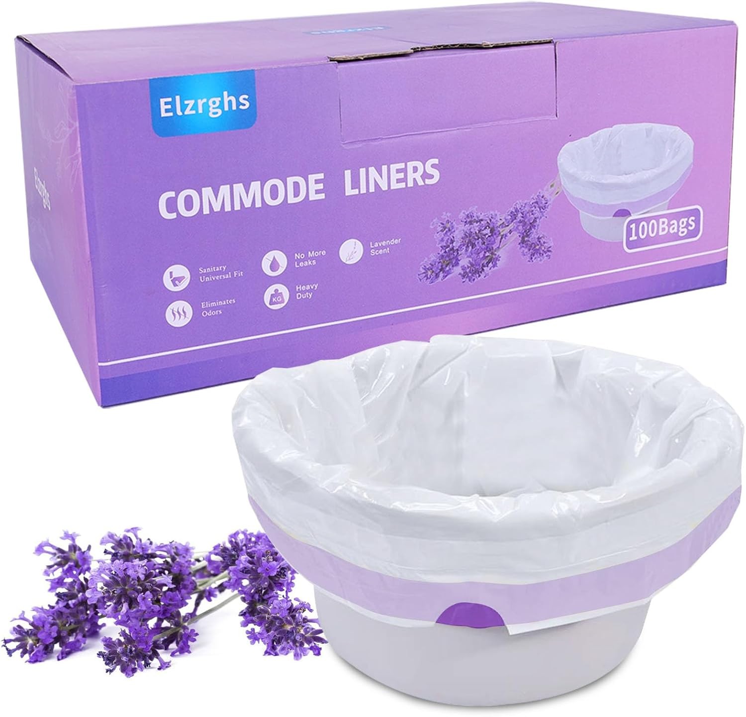 Commode Liners for Bedside Commode, Portable Toilet, Bed Pan, 100 Count Lavende